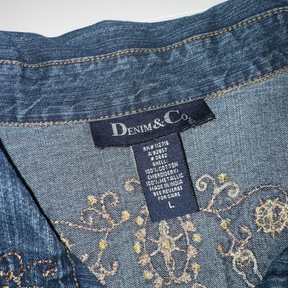 Vintage gold Embroidered Denim Jacket 90’s western style floral embroidery - Picture 5 of 11